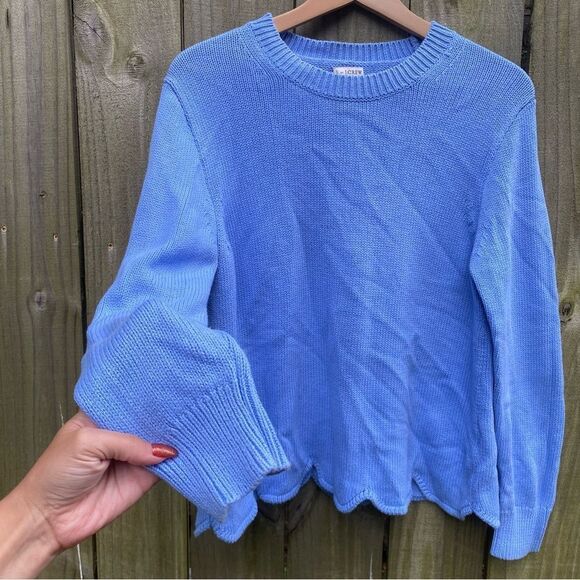 J Crew || scallop hem knit sweater cotton large periwinkle - Picture 3 of 6
